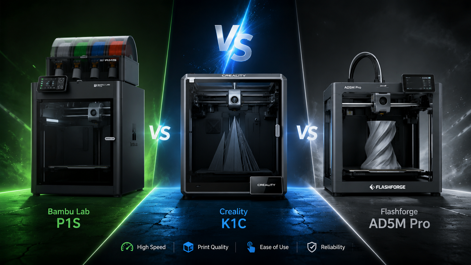 The 2026 Mid-Range King Bambu Lab P1S vs Creality K1C vs Flashforge AD5M Pro